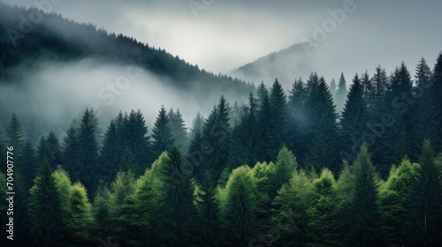 Foggy morning in the mountains. Toned. © tashechka