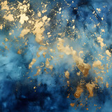 Abstract blue marble texture with gold splashes background