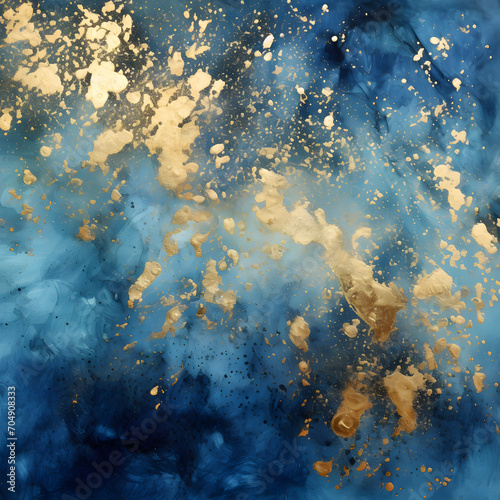 Abstract blue marble texture with gold splashes background © Oksana