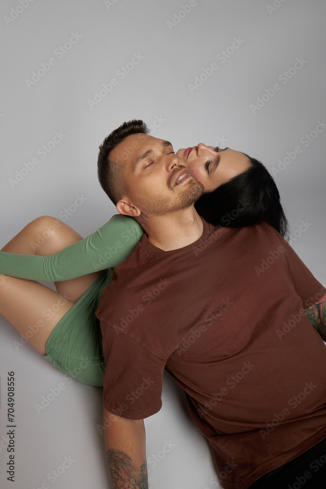 Couple in love with passion and affection. Man and woman hug on white background. Family and relationships Couple in love with passion and affection. Man and woman hug on white background. Family and relationships