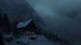 A dark house in the mountains