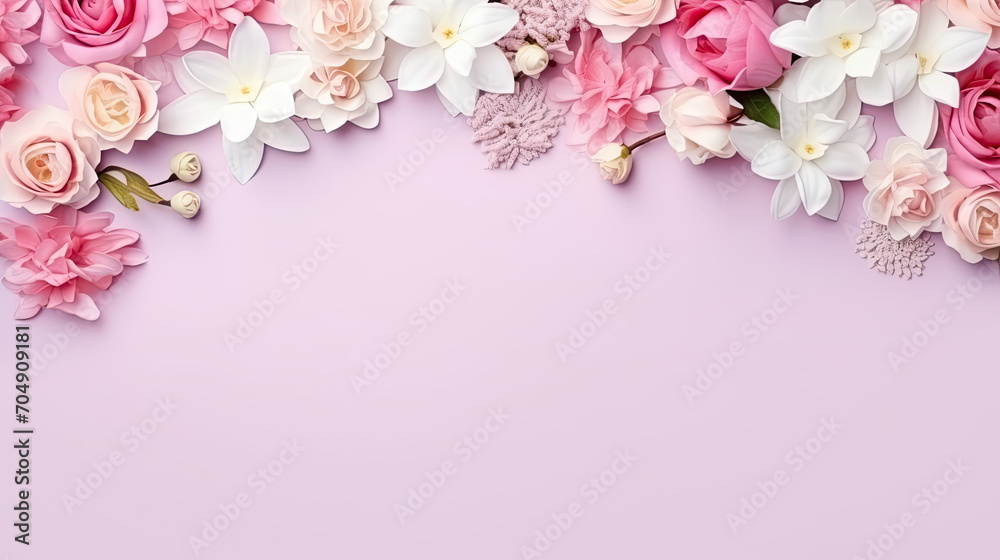 Top view, spring banner, beautiful floral concept with copy space,