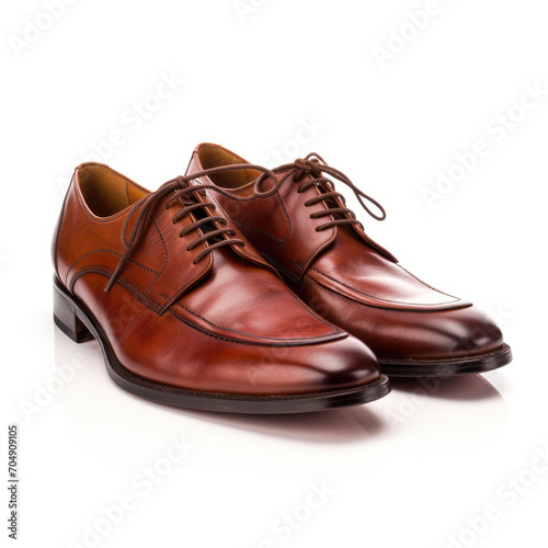 Brown leather brogue formal shoes isolated on white background, Generative Ai