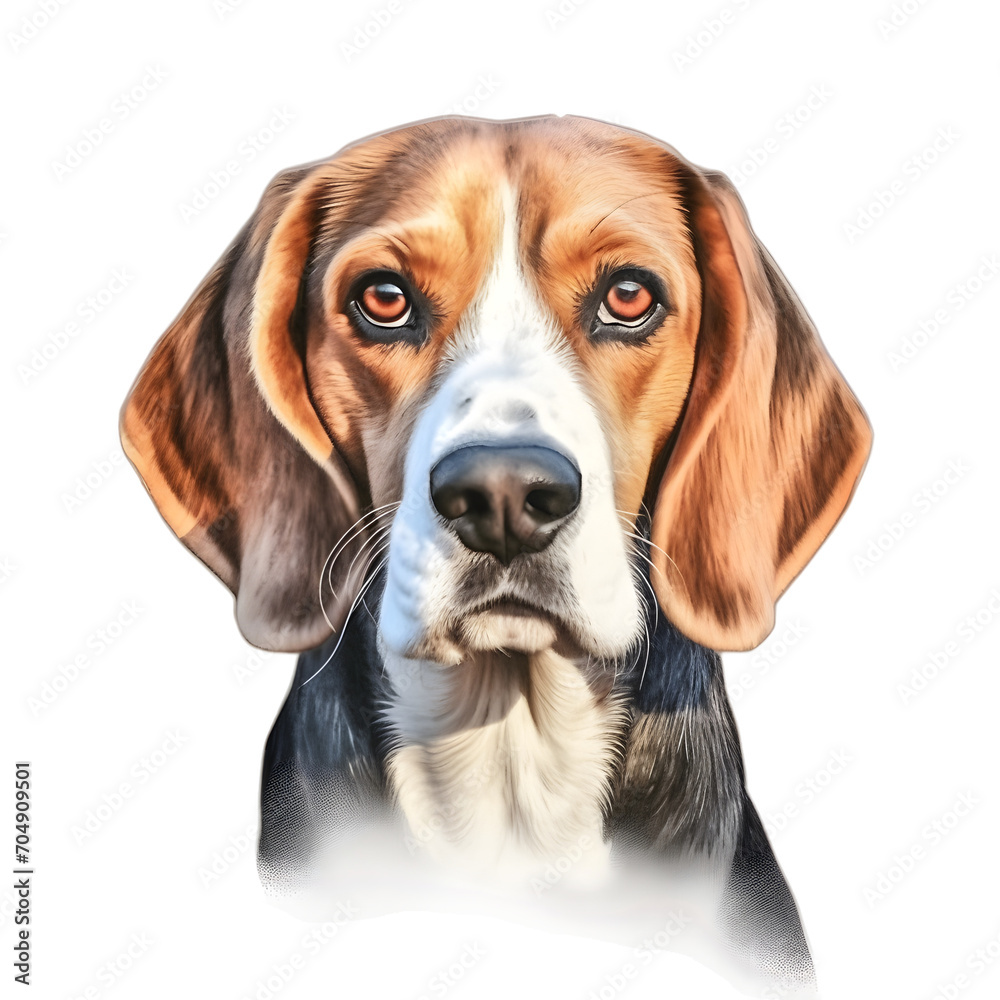 beagle dog portrait on transparent background