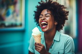 Woman Laughing with Vanilla Ice Cream