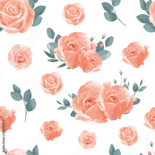 Peach Rose Seamless Pattern Flower Frame Background