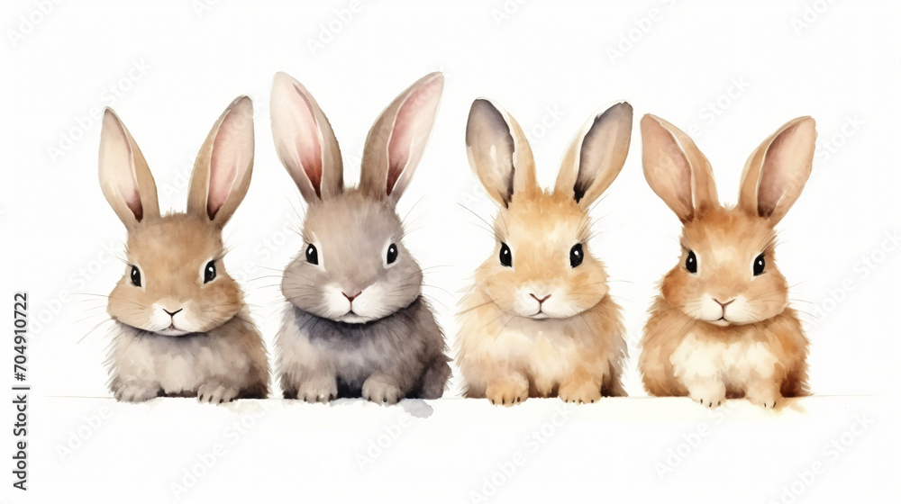 A group of watercolor rabbits