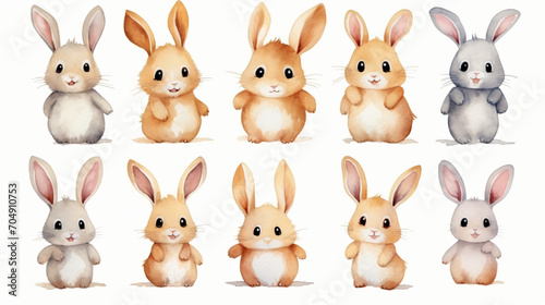 A group of watercolor rabbits