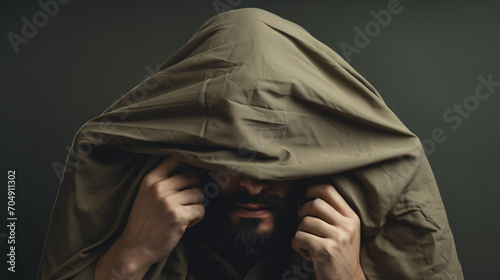 A man hides his face
