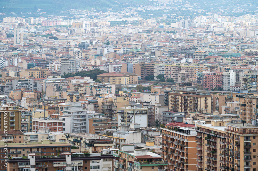 Fototapeta premium Palermo, Sicily, Italy - Aerial landscape view over the houses and apartment blocks of the city