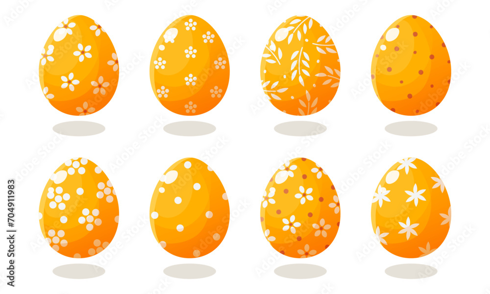 A set of yellow Easter eggs with different patterns. Vector illustration on a white background. Happy easter. Spring holiday. Collection of decorative Easter symbol. Spring colorful chocolate egg. A set of yellow Easter eggs with different patterns. Vector illustration on a white background. Happy easter. Spring holiday. Collection of decorative Easter symbol. Spring colorful chocolate egg.