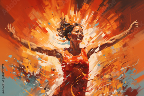 drawing of a sports woman winning and raising her arms © Rojo