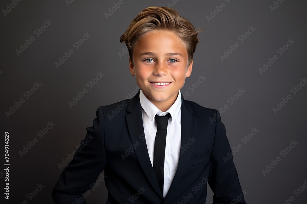 Portrait of a cute little boy in a suit on a dark background. Portrait of a cute little boy in a suit on a dark background.