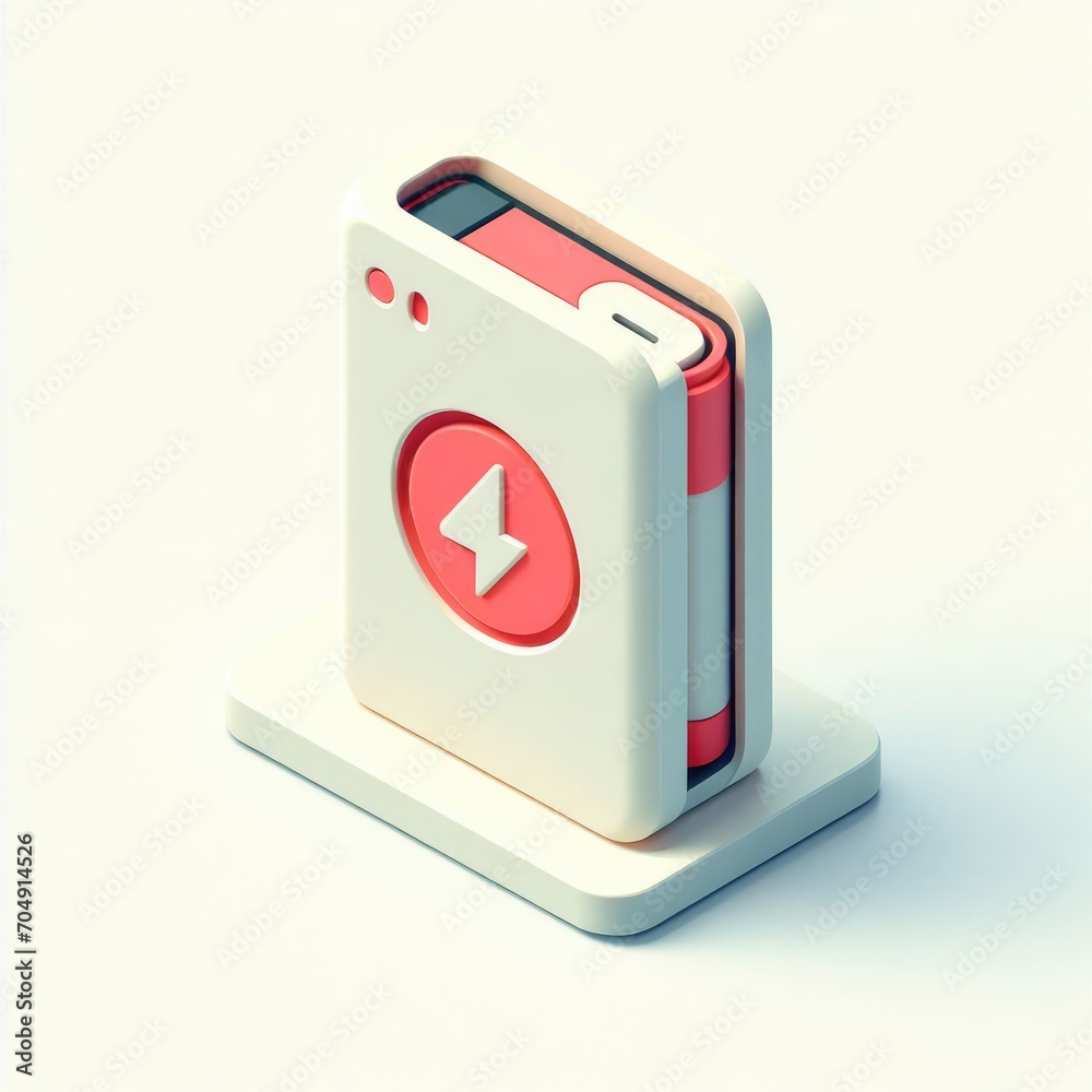 Power bank 3D minimalist cute isometric icon on a white background Power bank 3D minimalist cute isometric icon on a white background