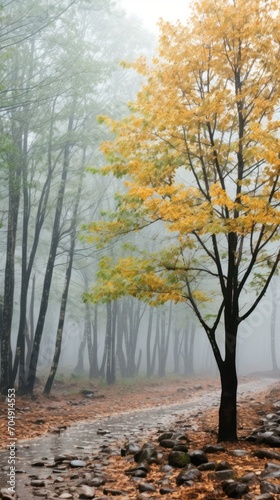 Mist at forest with autumn colours UHD wallpaper