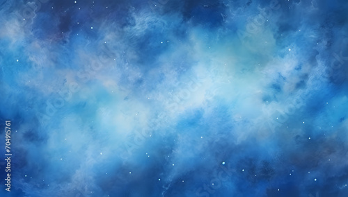 Watercolor blue sky color background with clouds and sparkling. Galaxy  universe  blue watercolor background