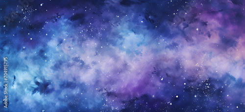 Watercolor blue sky color background with clouds and sparkling. Galaxy, universe, blue watercolor background photo