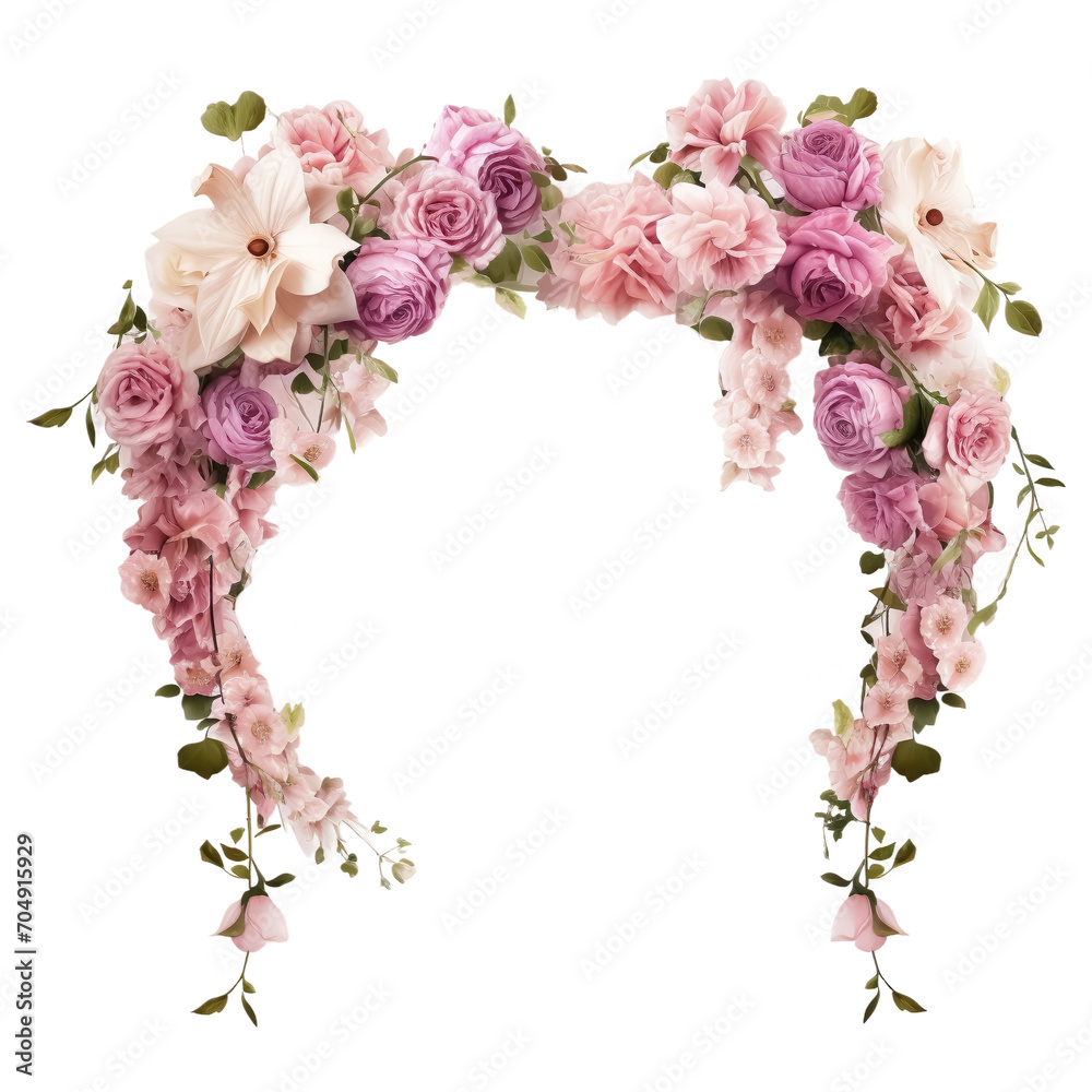 Pink flower wreath hanging with wedding concept, isolated on transparent or white background