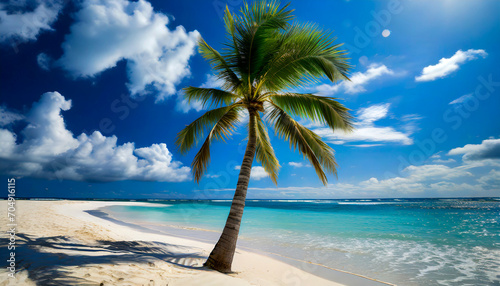 Palm tree on a tropical beach  holiday and vacation concept