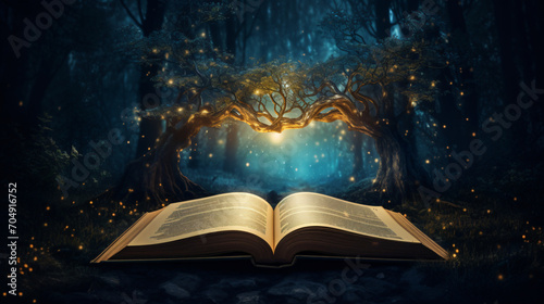 An open book of mystical fairy tales photo