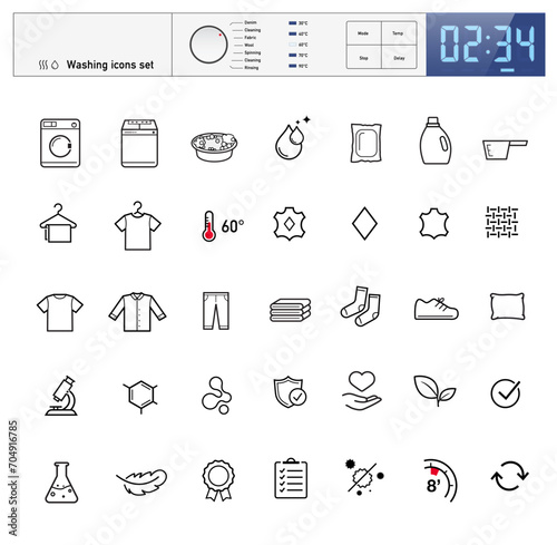 Set of icons for washing. Vector illustration on white background. Can be use for your design, packaging, presentation. EPS10.