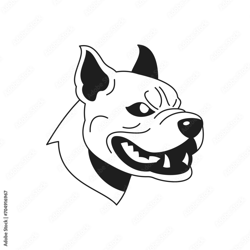 Y2k angry pitbull aggressive dog head monochrome line retro groovy icon vector illustration Y2k angry pitbull aggressive dog head monochrome line retro groovy icon vector illustration