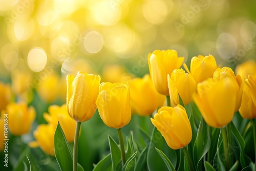 Spring yellow tulips background photo