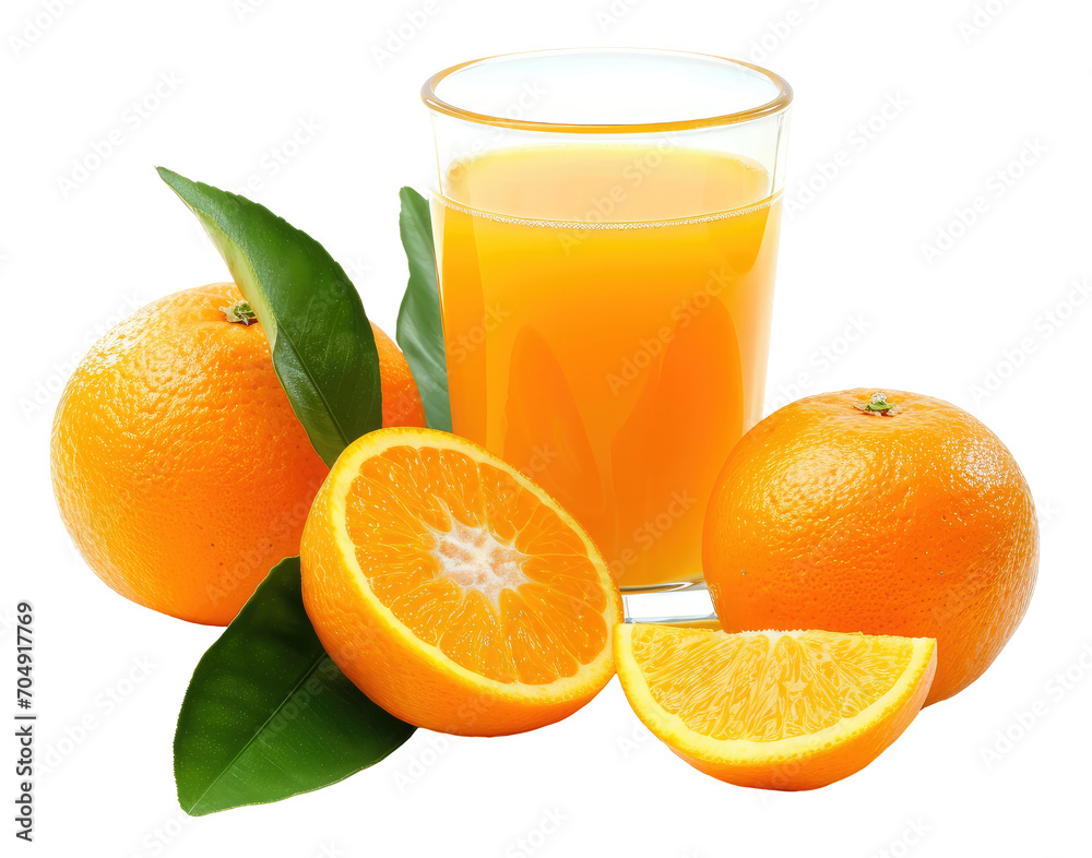 glass of fresh orange juice with oranges isolated on white or transparent background glass of fresh orange juice with oranges isolated on white or transparent background
