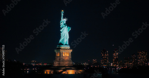 Photography Aerial View of the Illuminated Statue of Liberty