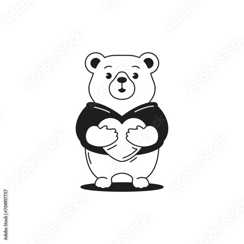 Y2k comic bear toy heart love symbol Valentine s Day gift monochrome line retro groovy icon vector