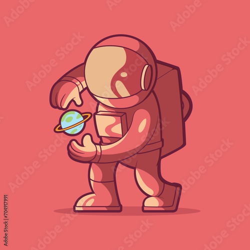 Astronaut Character making a superpower planet vector illustration. Tech, space, gaming design concept.