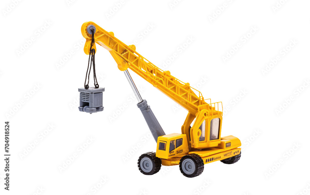Small Plastic Toy Crane Isolated on Transparent Background PNG.