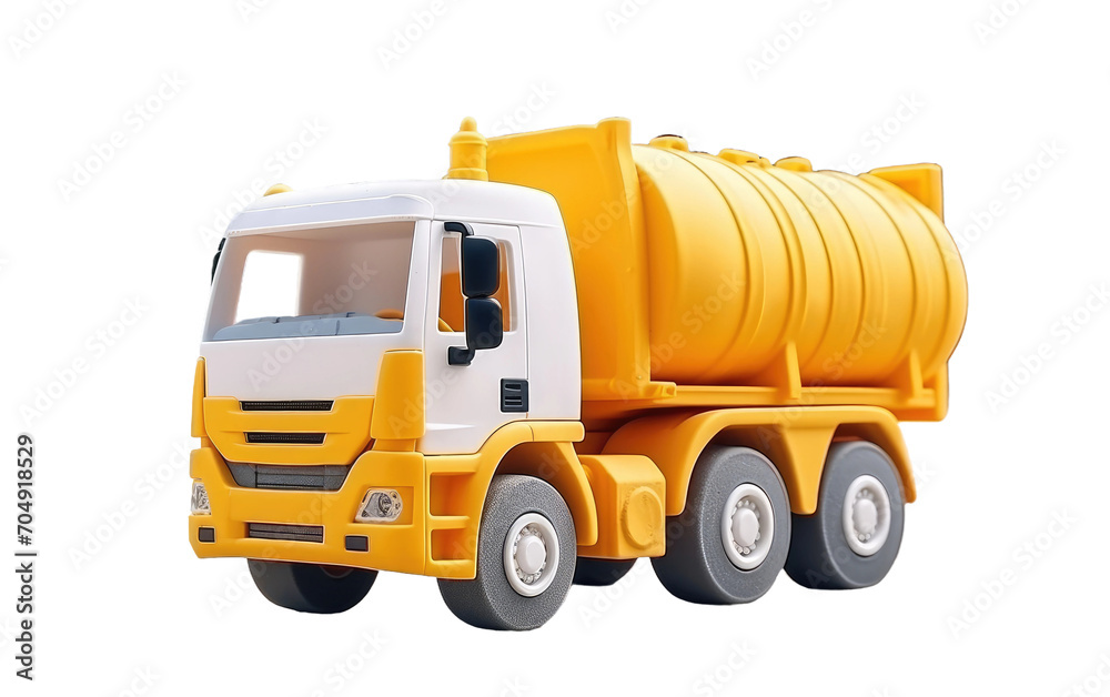 Small Plastic Toy Concrete Mixer Truck Isolated on Transparent Background PNG.