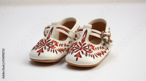 the craftsmanship of baby chapal shoes, capturing their intricate details and unique patterns against a pure white backdrop.