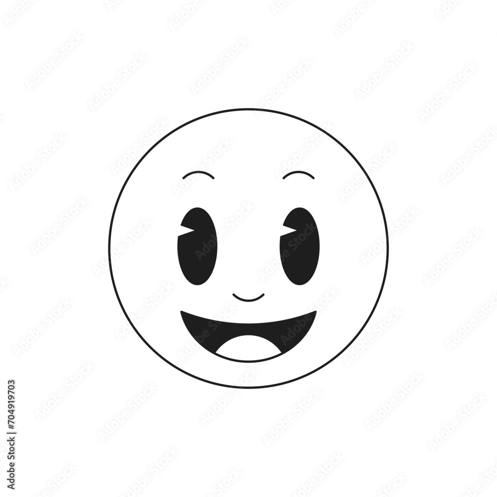 Fototapeta premium Y2k positive smiley funny comic emoticon circle cartoon monochrome line retro groovy icon vector