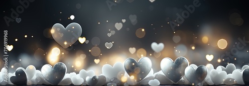 Silver hearts valentine day background. Created with Ai