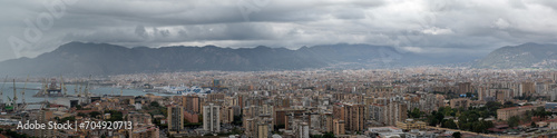 Palermo, Sicily, Italy - Extra large panoramic view over the city architecture and the mountains in the background
