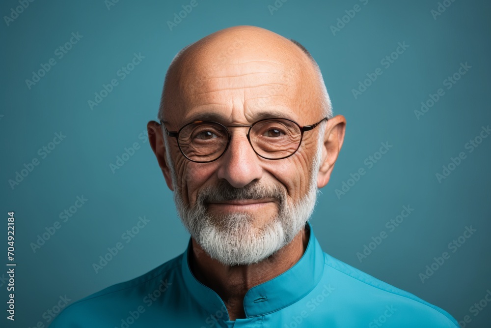 Portrait of a senior man with glasses and a blue shirt. Portrait of a senior man with glasses and a blue shirt.