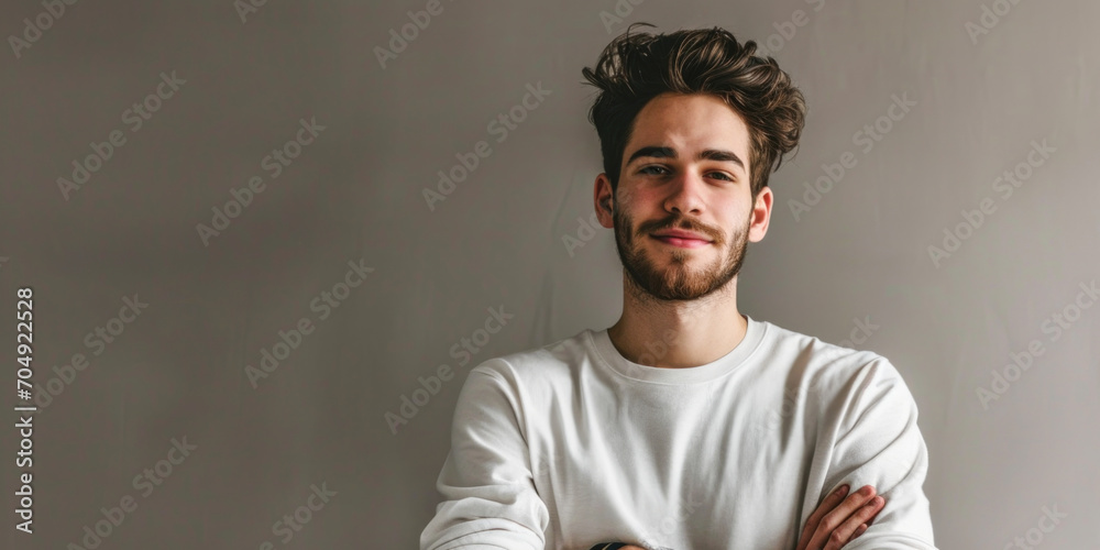Obraz premium Casual Confidence: Young Man with Crossed Arms