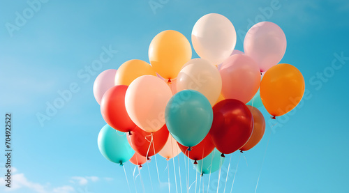 Joyful Ascent: Balloons Drifting into the Sky