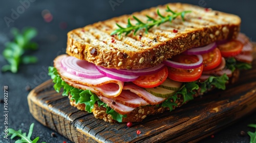 Delicious cured ham sandwiches with lettuce.