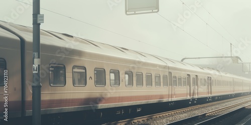 A train sits patiently in a station, awaiting its next journey, capturing a moment of anticipation and stillness in the transportation hub.