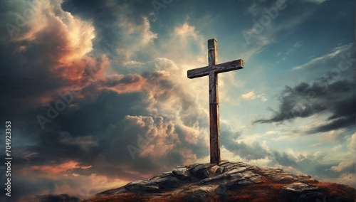 _A_rugged_cross_against_a_sky_with_clouds