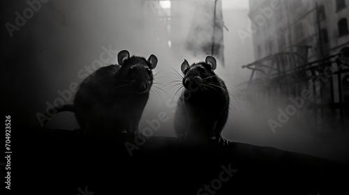 Black and white silhouettes of rats