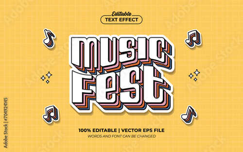 Music Fest 3d Cartoon Vintage Editable Text Effect Template Premium Vector