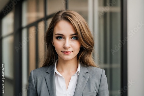 Beautiful young blonde businesswoman standing outside the office building with copy space. Free Download Beautiful young blonde businesswoman standing outside the office building with copy space. - GFXLoad