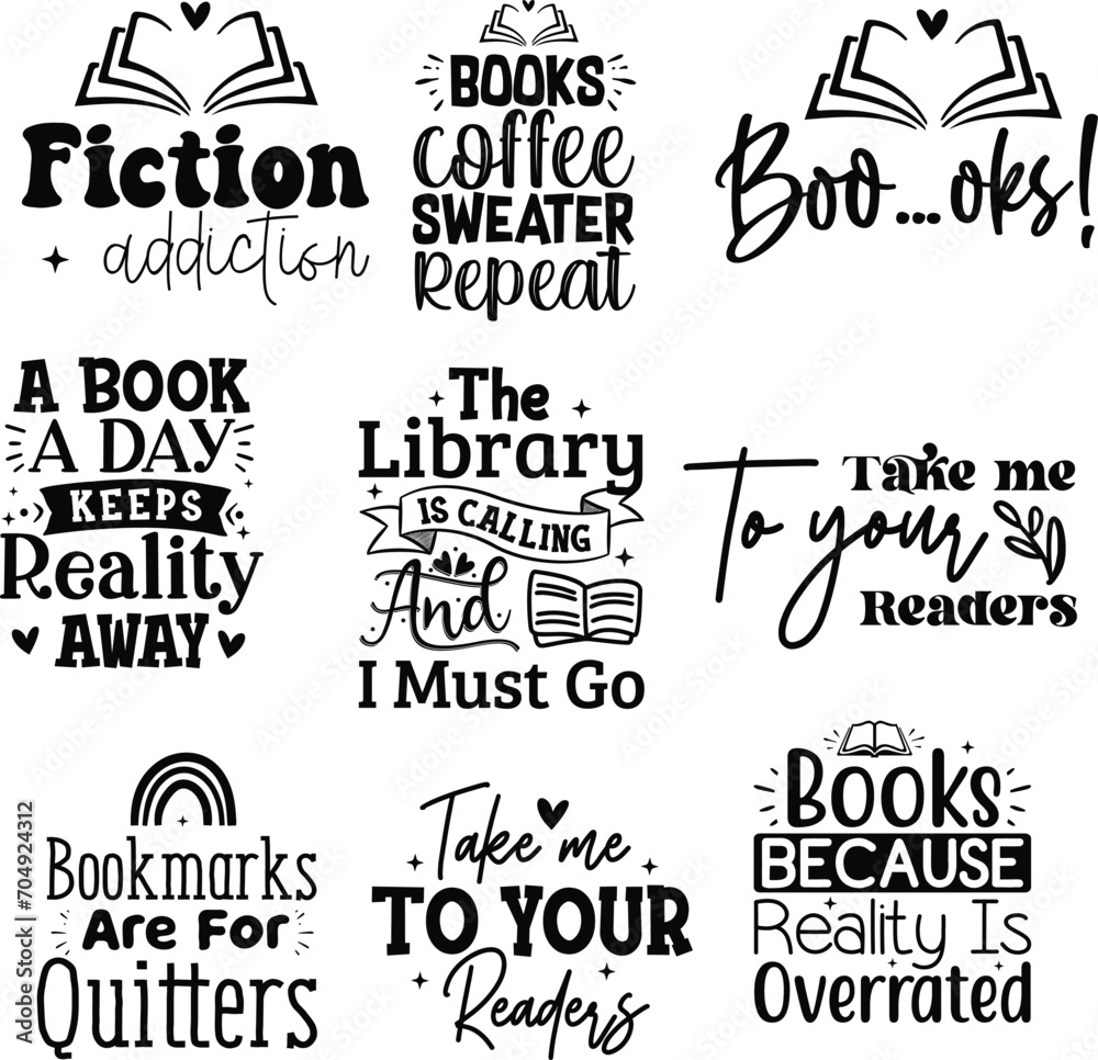 Book Lover SVG Bundle, Reading Quotes and Graphics SVG Bundle, Commercial Use SVG, Cricut Cut Files, Silhouette Cut Files
