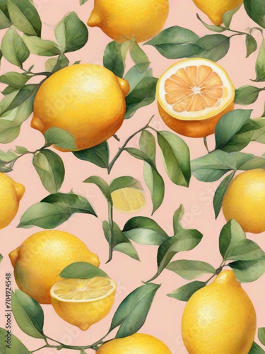 background of fruits, lemon with leaves, ai generated, summer citrus fruit