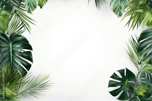 Botanischer Rahmen: Tropische Blätter umrahmen einen neutralen Hintergrund mit natürlicher Eleganz photo