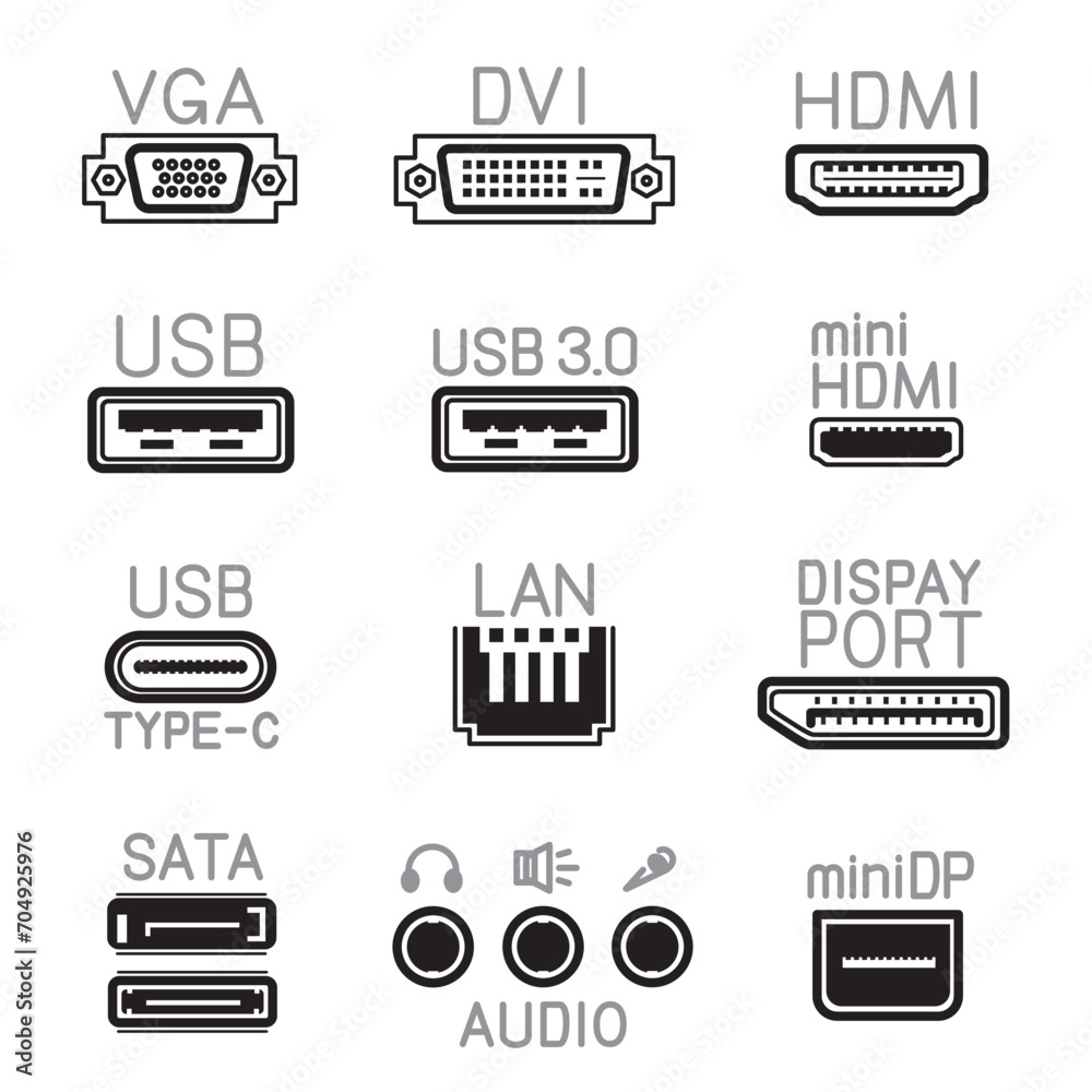 outline hardware interface icons sign symbol set - obrazy, fototapety, plakaty 